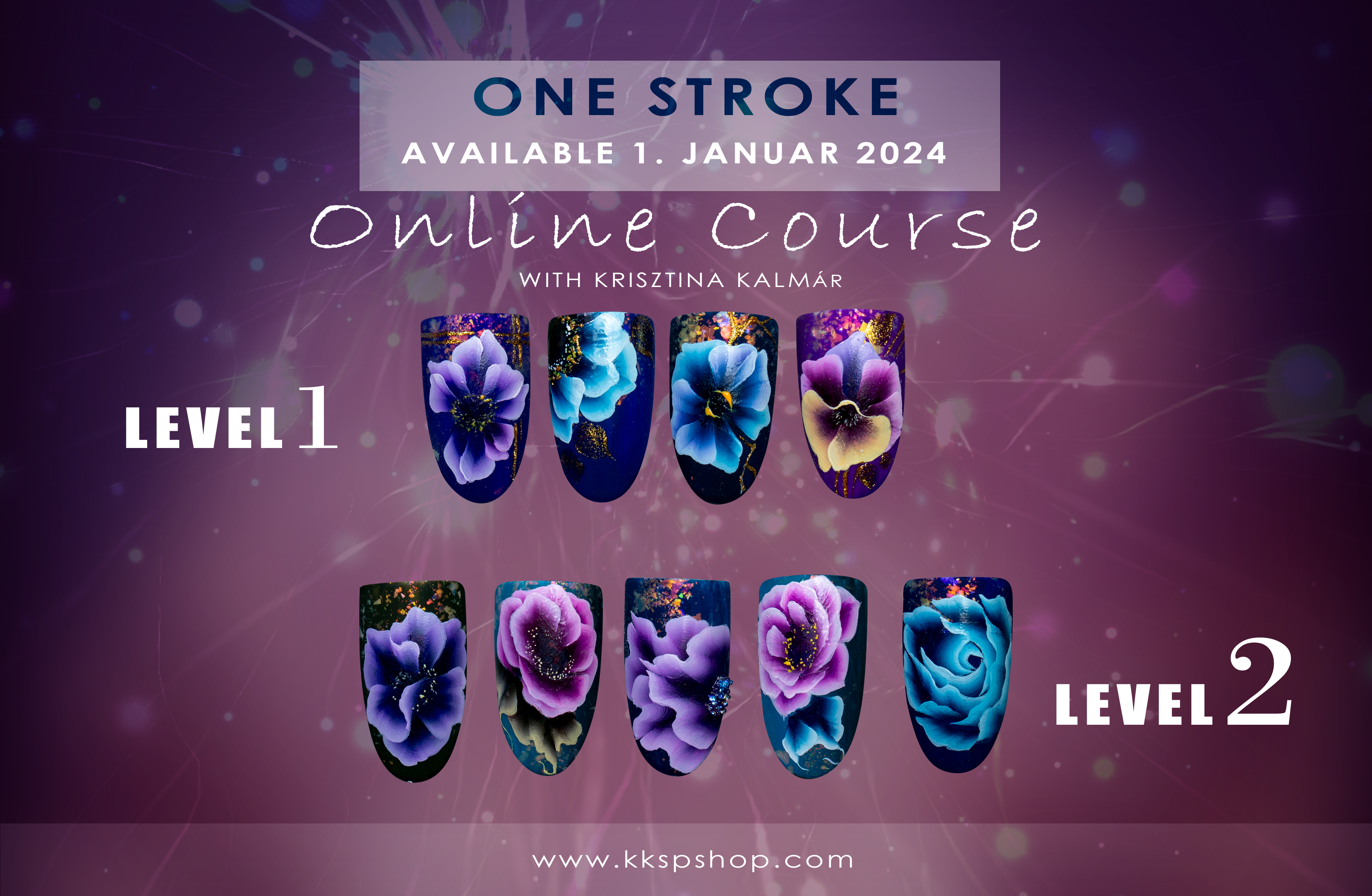 HOW TO: One Stroke Flower nail art / One stroke roses - YouTube